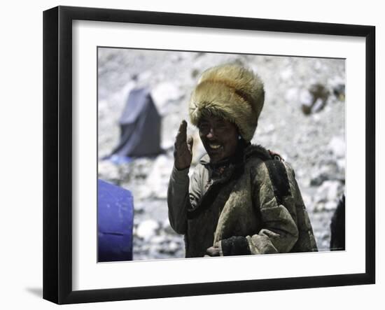 Sherpa at Everest Base Camp, Tibet-Michael Brown-Framed Photographic Print