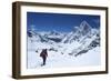 Sherpa Guide Walking over Cho La Pass with Ama Dablam on Left and Arakam Tse on Right Side-Peter Barritt-Framed Photographic Print