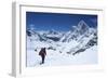 Sherpa Guide Walking over Cho La Pass with Ama Dablam on Left and Arakam Tse on Right Side-Peter Barritt-Framed Photographic Print