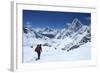 Sherpa Guide Walking over Cho La Pass with Ama Dablam on Left and Arakam Tse on Right Side-Peter Barritt-Framed Photographic Print