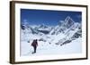 Sherpa Guide Walking over Cho La Pass with Ama Dablam on Left and Arakam Tse on Right Side-Peter Barritt-Framed Photographic Print