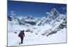 Sherpa Guide Walking over Cho La Pass with Ama Dablam on Left and Arakam Tse on Right Side-Peter Barritt-Mounted Photographic Print