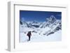 Sherpa Guide Walking over Cho La Pass with Ama Dablam on Left and Arakam Tse on Right Side-Peter Barritt-Framed Photographic Print