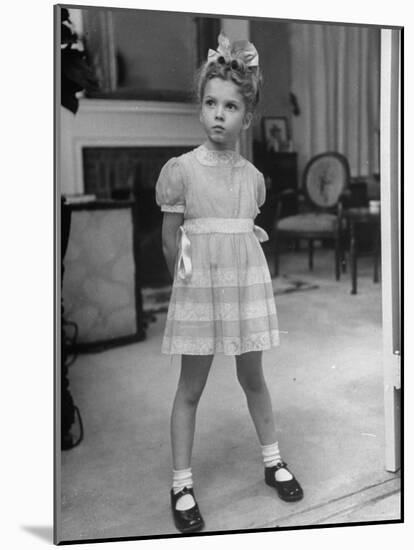 Sherry Smith Wearing Party Dress Made of Blue Silk Muslin Designed by Louise Brogan-Nina Leen-Mounted Photographic Print