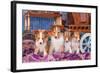 Shetland Sheepdog Puppies Sitting by Small Wooden Wagon-Zandria Muench Beraldo-Framed Photographic Print