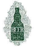 Dark Green Beer Bottle with Lettering on the Doodle Background. EPS 10 Vector Food and Drink Concep-ShevalierArt-Art Print