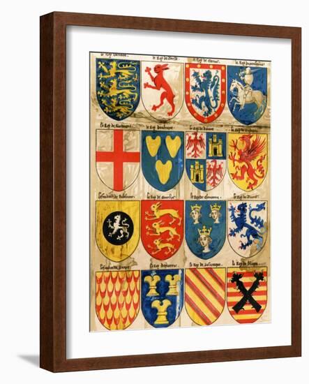 Shields with Arms of Mostly Mythical Sovereigns, Made by An English Painter, 1400s-null-Framed Giclee Print