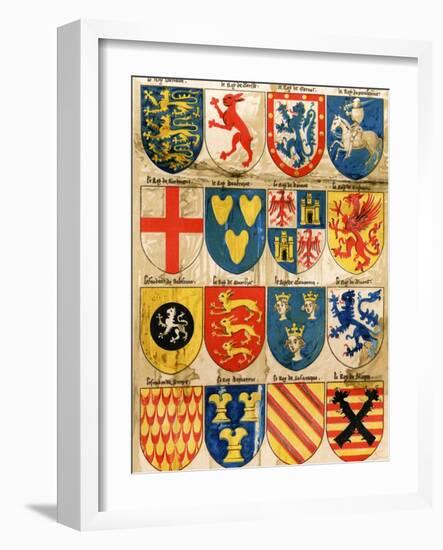 Shields with Arms of Mostly Mythical Sovereigns, Made by An English Painter, 1400s-null-Framed Giclee Print