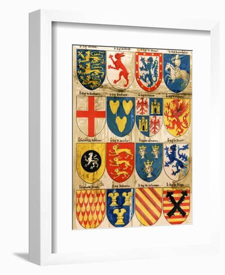 Shields with Arms of Mostly Mythical Sovereigns, Made by An English Painter, 1400s-null-Framed Giclee Print