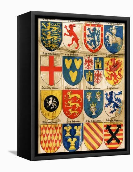 Shields with Arms of Mostly Mythical Sovereigns, Made by An English Painter, 1400s-null-Framed Stretched Canvas