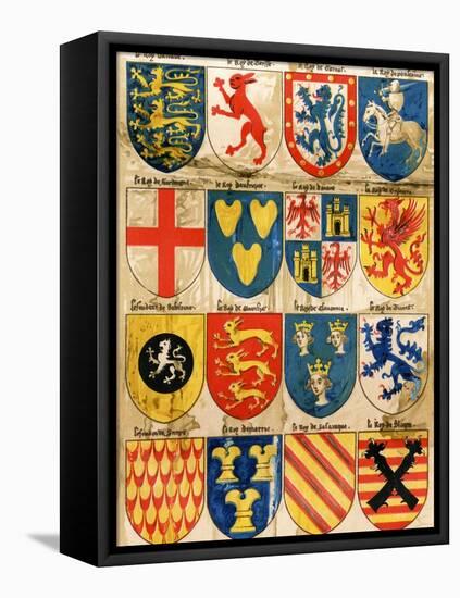 Shields with Arms of Mostly Mythical Sovereigns, Made by An English Painter, 1400s-null-Framed Stretched Canvas