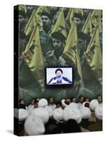 Shiite Cleric Men Listen to Hezbollah Leader Sheik Hassan Nasrallah Giving Speech, Beirut, Lebanon-null-Stretched Canvas