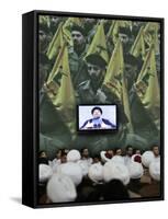 Shiite Cleric Men Listen to Hezbollah Leader Sheik Hassan Nasrallah Giving Speech, Beirut, Lebanon-null-Framed Stretched Canvas