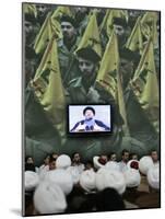 Shiite Cleric Men Listen to Hezbollah Leader Sheik Hassan Nasrallah Giving Speech, Beirut, Lebanon-null-Mounted Photographic Print