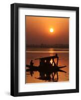 Shikara, or Kashmiri Boat, in Dal Lake as the Sun Sets in Srinagar, India-Mukhtar Khan-Framed Premium Photographic Print