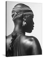 Shilluk Tribe Girl Wearing Decorative Beaded Head Gear in Sudd Region of the Upper Nile, Sudan-Eliot Elisofon-Stretched Canvas