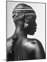 Shilluk Tribe Girl Wearing Decorative Beaded Head Gear in Sudd Region of the Upper Nile, Sudan-Eliot Elisofon-Mounted Photographic Print