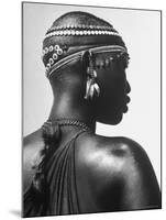 Shilluk Tribe Girl Wearing Decorative Beaded Head Gear in Sudd Region of the Upper Nile, Sudan-Eliot Elisofon-Mounted Photographic Print