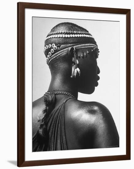 Shilluk Tribe Girl Wearing Decorative Beaded Head Gear in Sudd Region of the Upper Nile, Sudan-Eliot Elisofon-Framed Photographic Print