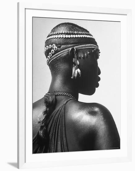 Shilluk Tribe Girl Wearing Decorative Beaded Head Gear in Sudd Region of the Upper Nile, Sudan-Eliot Elisofon-Framed Photographic Print