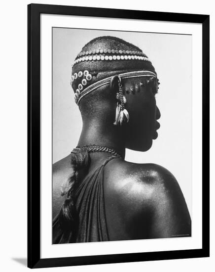 Shilluk Tribe Girl Wearing Decorative Beaded Head Gear in Sudd Region of the Upper Nile, Sudan-Eliot Elisofon-Framed Photographic Print