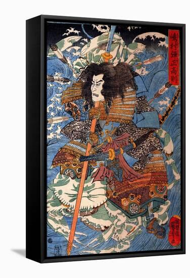 Shimamura Danjo Takanori Riding the Waves on the Backs of Large Crabs-Kuniyoshi Utagawa-Framed Stretched Canvas
