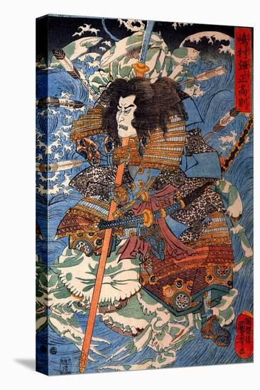 Shimamura Danjo Takanori Riding the Waves on the Backs of Large Crabs-Kuniyoshi Utagawa-Stretched Canvas