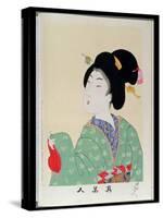 Shin Bijin (True Beauties) Depicting a Woman in a Green Floral Kimono, from a Series of 36,…-Toyohara Chikanobu-Stretched Canvas