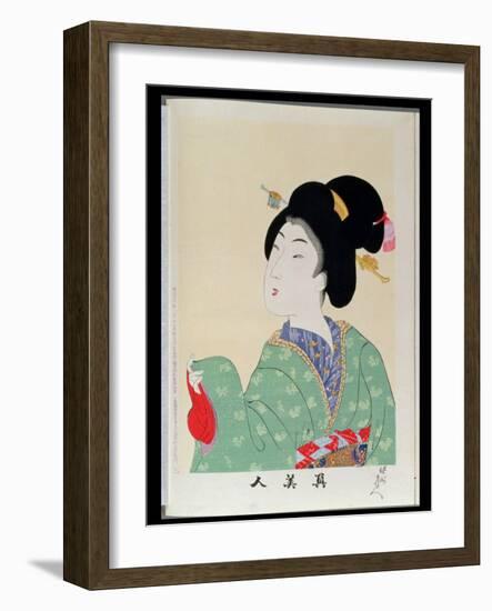 Shin Bijin (True Beauties) Depicting a Woman in a Green Floral Kimono, from a Series of 36,…-Toyohara Chikanobu-Framed Giclee Print