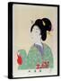 Shin Bijin (True Beauties) Depicting a Woman in a Green Floral Kimono, from a Series of 36,…-Toyohara Chikanobu-Stretched Canvas