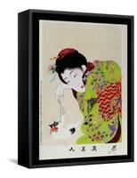 Shin Bijin (True Beauties) Depicting a Woman Playing with a Kitten, from a Series of 36, Modelled…-Toyohara Chikanobu-Framed Stretched Canvas