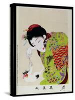 Shin Bijin (True Beauties) Depicting a Woman Playing with a Kitten, from a Series of 36, Modelled…-Toyohara Chikanobu-Stretched Canvas