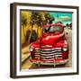 Shining Red Paintwork on Edited Scene of Classic Car in America-Salvatore Elia-Framed Photographic Print