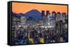 Shinjuku skyline with Mt. Fuji in the background, Tokyo, Japan-Jan Christopher Becke-Framed Stretched Canvas