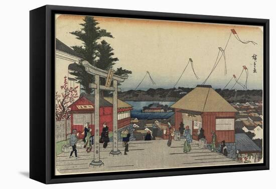 Shinobazu Pond Seen from Yushima Shrine-Utagawa Hiroshige-Framed Stretched Canvas