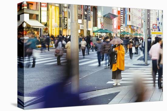 Shinto Monk in Traditional Dress Collecting Alms (Donations), Ginza, Tokyo, Honshu, Japan, Asia-Gavin Hellier-Stretched Canvas