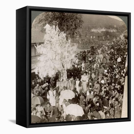 Shinto Procession Carrying Sacred Objects over a Bridge to the Imperial Museum, Kyoto, Japan, 1904-Underwood & Underwood-Framed Stretched Canvas