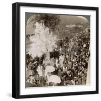 Shinto Procession Carrying Sacred Objects over a Bridge to the Imperial Museum, Kyoto, Japan, 1904-Underwood & Underwood-Framed Photographic Print