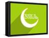 Shiny Crescent Moon with Arabic Islamic Calligraphy of Text Eid Mubarak on Green Background. Poster-aispl-Framed Stretched Canvas