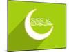 Shiny Crescent Moon with Arabic Islamic Calligraphy of Text Eid Mubarak on Green Background. Poster-aispl-Mounted Photographic Print