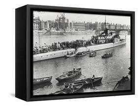 Ship and Boats on the River Thames, London, C1913-null-Framed Stretched Canvas