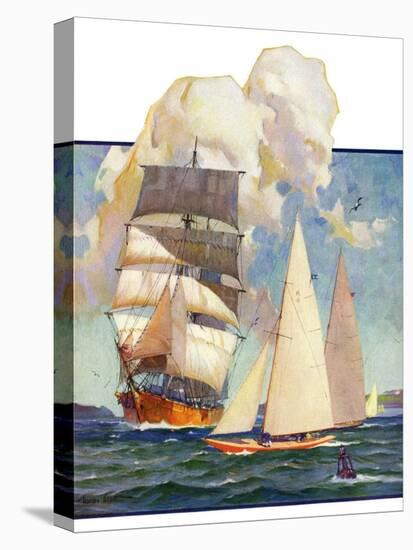 "Ship and Sailboats,"July 16, 1932-Gordon Grant-Stretched Canvas
