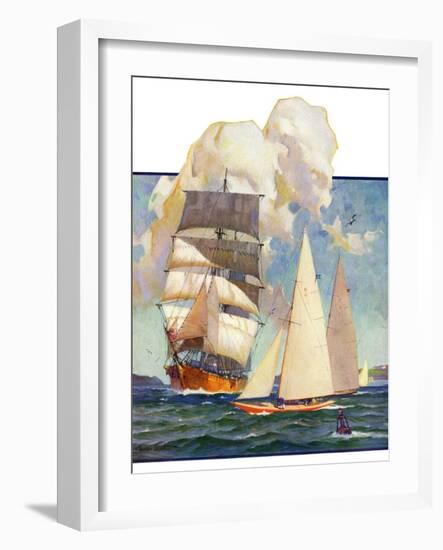 "Ship and Sailboats,"July 16, 1932-Gordon Grant-Framed Giclee Print