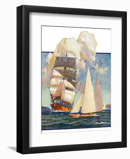 "Ship and Sailboats,"July 16, 1932-Gordon Grant-Framed Giclee Print