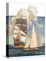 "Ship and Sailboats,"July 16, 1932-Gordon Grant-Stretched Canvas