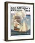 "Ship and Sailboats," Saturday Evening Post Cover, July 16, 1932-Gordon Grant-Framed Giclee Print