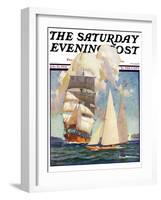 "Ship and Sailboats," Saturday Evening Post Cover, July 16, 1932-Gordon Grant-Framed Giclee Print