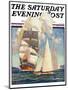 "Ship and Sailboats," Saturday Evening Post Cover, July 16, 1932-Gordon Grant-Mounted Premium Giclee Print