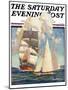 "Ship and Sailboats," Saturday Evening Post Cover, July 16, 1932-Gordon Grant-Mounted Premium Giclee Print