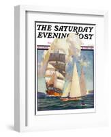 "Ship and Sailboats," Saturday Evening Post Cover, July 16, 1932-Gordon Grant-Framed Giclee Print